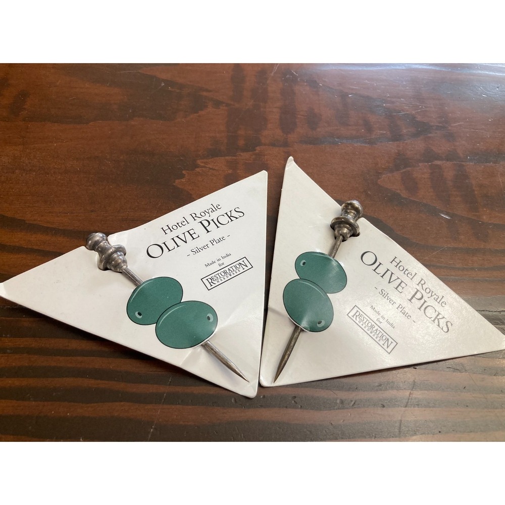 Lot of 2 Hotel Royale Olive Picks Silver Plate Restoration Hardware‎ NIP